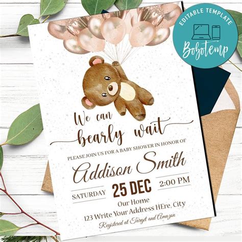 Whether you want your baby shower to be boho, minimalist, or traditional, this classy color scheme will take your event to new heights. . We can bearly wait baby shower invitation